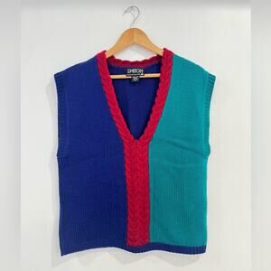 Dalton Vintage Wool Sweater Vest Size Medium Color block Grandpa